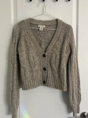 Ruby Moon Taupe Cable-Knit Button Front Cardigan